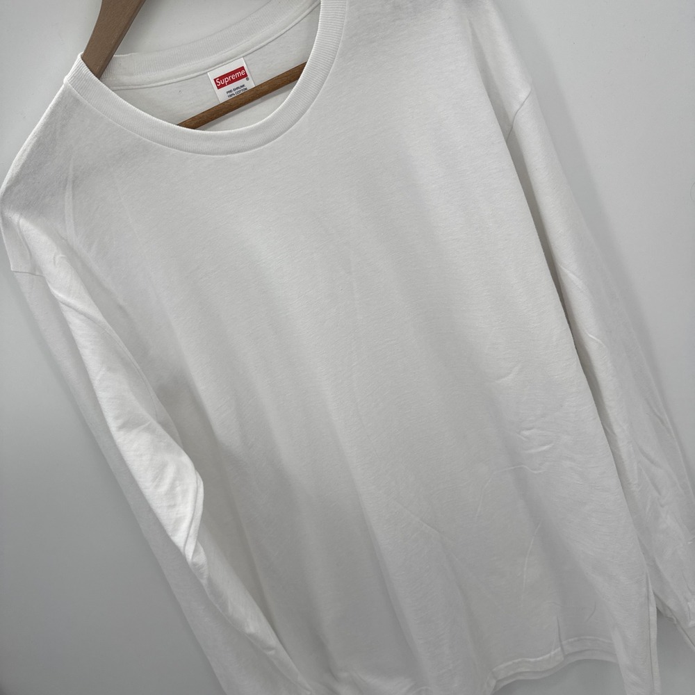 Supreme Mens Long Sleeve T-Shirt XL White Cotton Crew Neck Made in USA